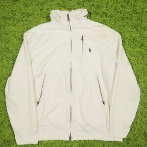 Vintage 90s Polo Ralph Lauren Hidden Hood Fleece Lined Jacket White Color